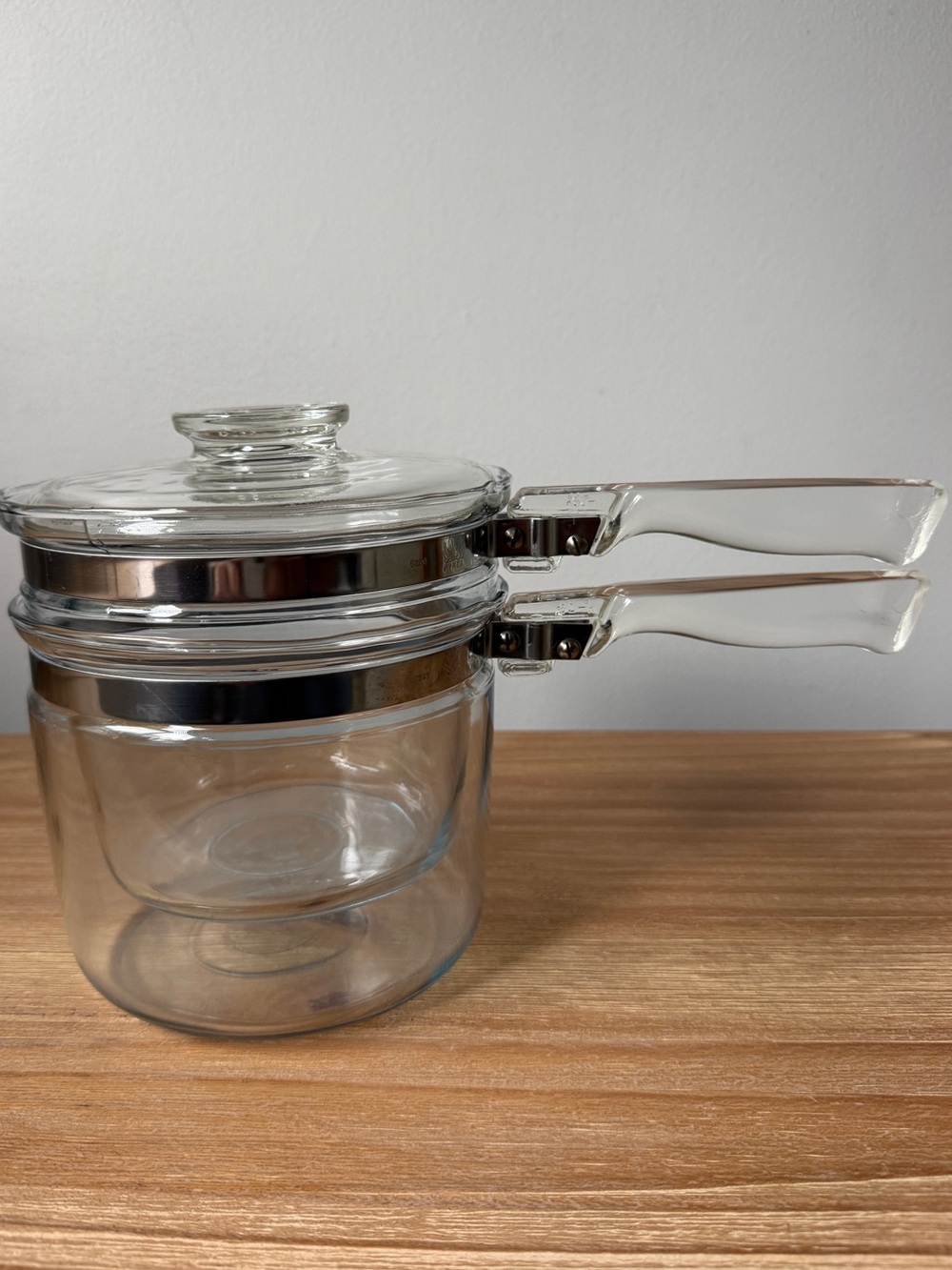 Vintage Pyrex Flameware Glass Double Boiler with Insert and Lid